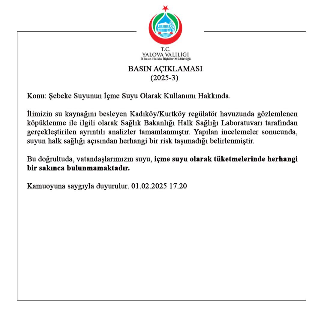 Yalova Vali̇li̇ği̇ Su Açiklamasi