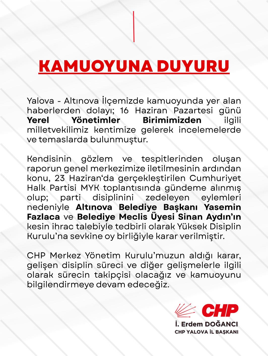 Chp Yalova Il Başkanlığı Yasemin Fazlaca