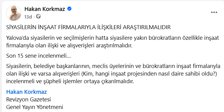 Yalova Hakan Korkmaz Revizyon Gazetesi